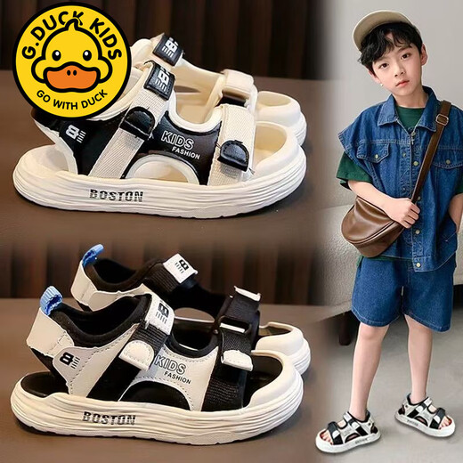 G.duck children's sandals 2025 summer new style boys' sports non-slip sandals Korean style casual baby beach sandals DHXS27 black 24 inner length/15cm