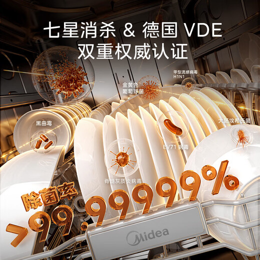 Midea built-in crystal flame dishwasher Xiaoximei GX1200Max Variety 21 sets large capacity seven-star disinfection universal hurricane wash 105 thermal drying first-level quick drying 21 sets Xiaoxumei GX1200 Max