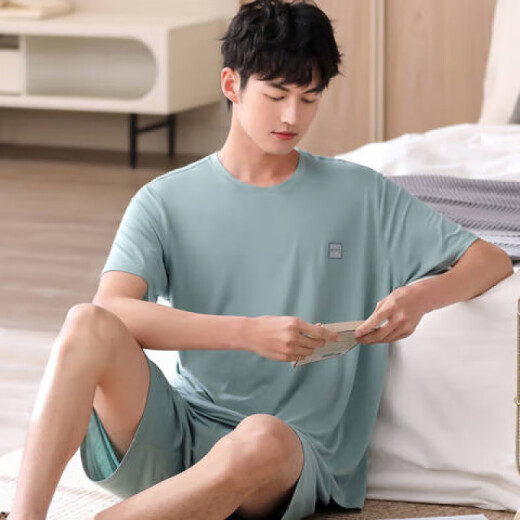 略辰夏季休闲大码睡衣男短袖大码可外穿青年学生套头居家居服套装 HDE9928【棉】 M