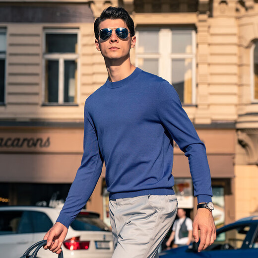 Mr. Bu's Fashionable Collar Color Blocked Autumn Wool T Machine Washable Soft Men's Wool Sweater BT11983 Piano Black L (175)