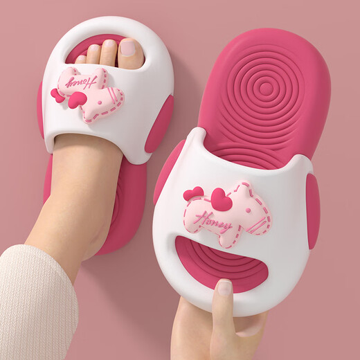 Gongmao cute cartoon pony children's slippers summer thick-soled indoor and outdoor breathable non-slip slippers for boys and girls blue and white 26-27 inner length 17cm