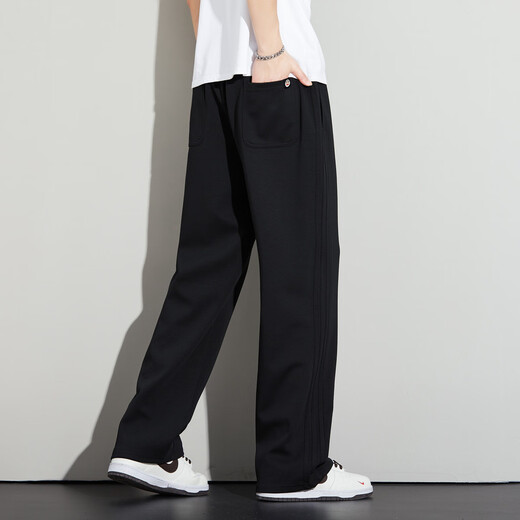 Big Mouth Monkey (paul frank) casual pants for men in spring and autumn, loose wide-legged drapey trendy sweatpants, versatile straight-leg sweatpants, active black L