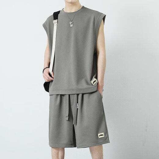 Brangdy2025 new summer boy casual sports suit trendy versatile handsome young man handsome set 5155 black S