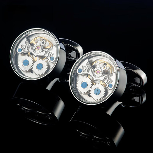 Nosskiss Neue Tourbillon -Bewegung Manschette Links für Männer Einfache runde französische Hemdschildtasten Silber Geburtstag Geschenk Schwarz 20mm