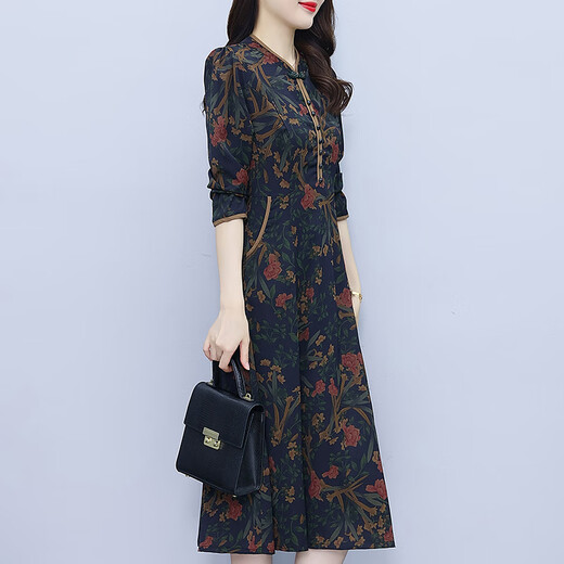 LISM [same style in the mall] high-end dress 2025 new improved cheongsam skirt for women, fashionable, middle-aged and old autumn, color, pocket M (95-104Jin [Jin equals 0.5 kg])