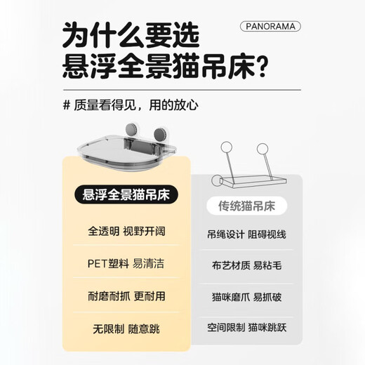 Sweet Miao Miao Cat Hammock Window Cat Climbing Frame Panoramic Glass Suction Cup Cat Nest Pet Cat Shelves Hanging Bed Hanging Sunbathing Panoramic Cat Hammock - Minimalist Gray Upgraded Load Bearing 40Jin Jin is equal to 0.5kg, not easy to fall