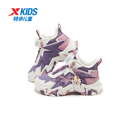 XTEP Children's Shoes Lingfeng 3.0 Fine Mink Velvet Warm Sports Shoes Anti-Slip Safety Guard Cotton Shoes Ningye Purple/Sail White 30