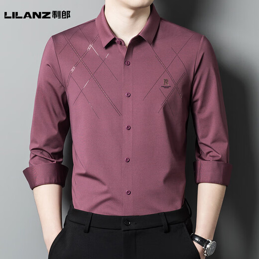 利郎喜爸爸装参加结婚宴礼服公公长袖衬衫衣服薄款男士春秋季高端贵士 BJ6623红色 M 165_