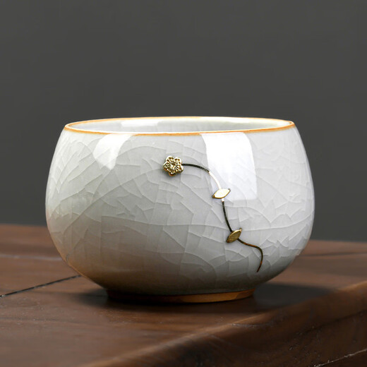 
Cuiqixuan Chinese style tarred Ru kiln personal cup business gift owner cup tea cup ceramic tea cup souvenir 20 ZH-14098 Ru kiln round and tarred cup (Bauhinia) + happy gift
