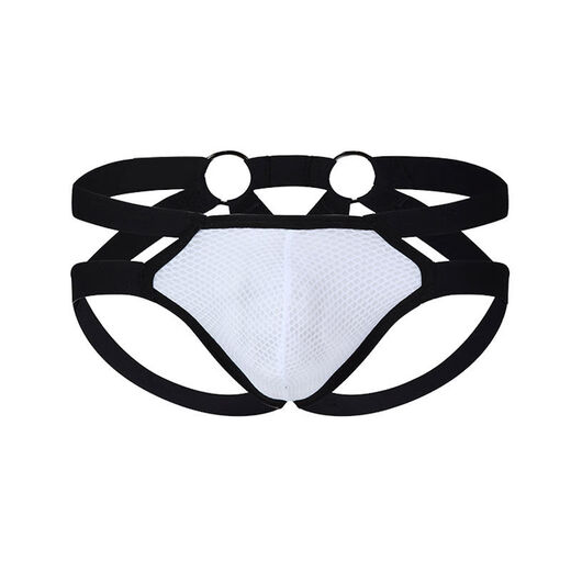 GAY men's gay low-waist stretch thong breathable hollow U convex color matching sexy adult sexy adult underwear Lake Blue S