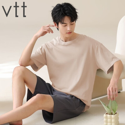 
VTT pure cotton short-sleeved shorts men's home clothing suit portable in summer antibacterial moisture-absorbing and sweating can be worn outside V short-sleeved set: OMM13603 L