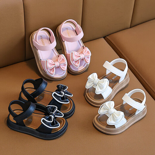 Children's Princess Sandals 2025 New Summer Anti-Slip Soft Sole Girls' Velcro Velcro Small Children's Baby Beach Shoes Black 35 Inner Length 21CM