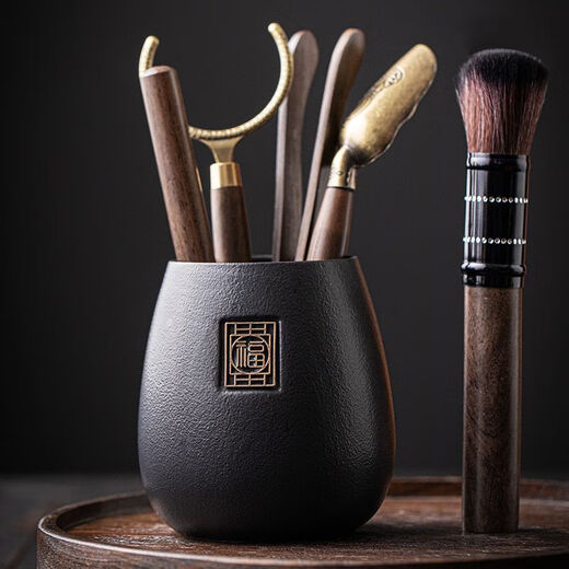 Meikejie Tea Ceremony Six Gentlemen Set Kung Fu Tea Set Accessories Complete Tea Table Tea Table Tea Making Tools Tea Knife Tea Clamp Brush Supplies Black Bucket-Fu Dao + Sharp Knife Set 6 Pieces