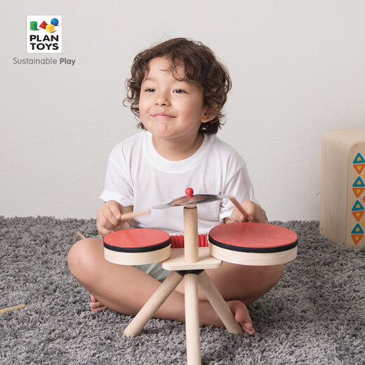 PlanToys Children's Drum Baby Music Beating Musical Instrument Toys Wooden Gift Gift 6410 6410_Drum