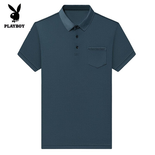 
Playboy (PLAYBOY) summer pocket lapel short-sleeved T-shirt middle-aged casual men's solid color ice silk POLO shirt dad's top new style 12 Ha cyan L 17088A suggests 110Jin [Jin equals 0.5 kg] to 130Jin [Jin equals 0.5 kg]