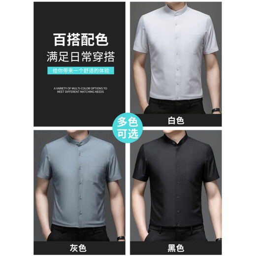 Siete Wolfs (SW1960) Nuevo collar chino Camisa de manga corta Camisa de manga corta 2025 Camisa de seda delgada de verano de verano Trendy Business Half manga Top 6629d Light Blue + 6629D Gray 4xl