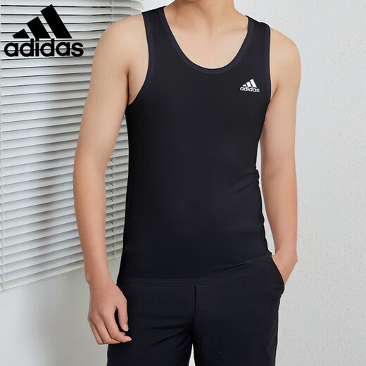 阿迪达斯 （adidas）新款紧身运动背心男夏季高弹健身篮球跑步田径训练吸汗纯棉运动装 黑色 2XL 140-159