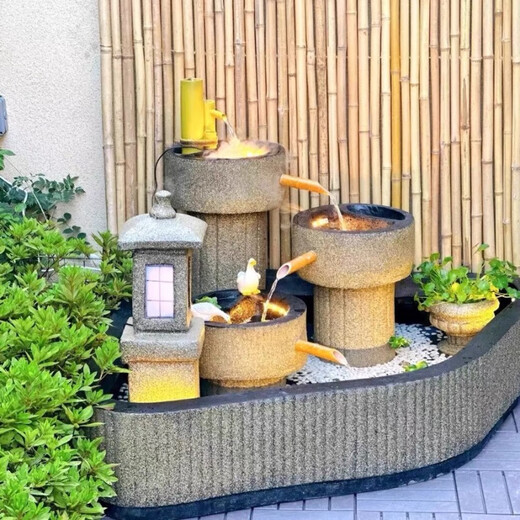 庭院景观鱼池造景日式喷泉别墅水景室外风水缸装饰流水摆件 6625流水景观组合