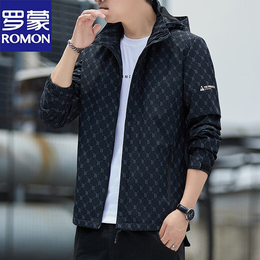 罗蒙（ROMON）冲.锋衣男士2025新款春秋季夹克防水防风衣可脱连帽外套情侣服 2628黑色 M