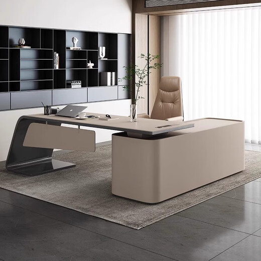 Miyou paint desk simple modern boss desk and chair combination manager desk president L-shaped desk executive desk 2.4*0.4*2.0 meters filing cabinet (without lights)