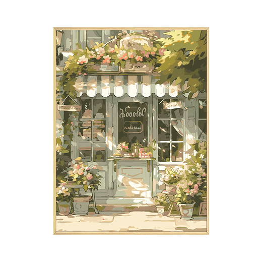 Sanqihu Street Coffee House Digital Oil Painting Diy Filling Color Hand-painted Painting Landscape Acrylic Oil Painting qx15054 High-gloss pigment + professional oil canvas + multiple brushes + wall hanging accessories 30x40cm thick solid wood inner frame