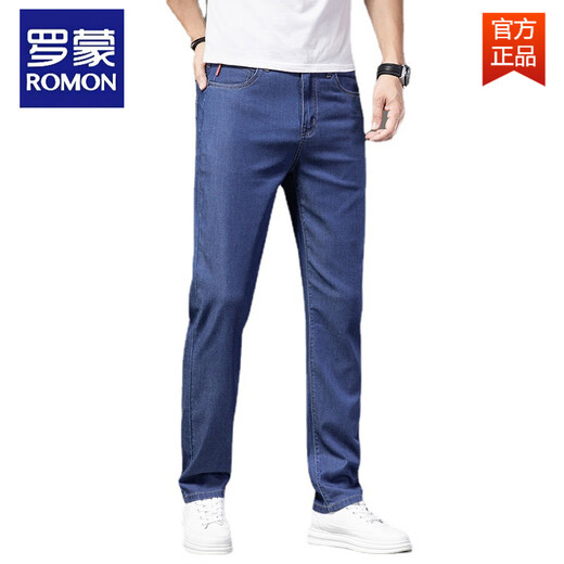 罗蒙（ROMON）冰丝莱赛尔高端男士牛仔裤夏季薄款直筒宽松长裤弹力休闲裤子 FXX 9767中蓝色 29