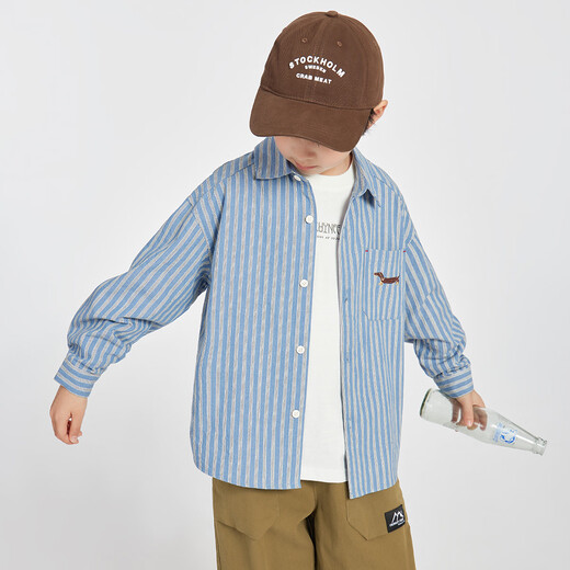 Duojia Dachshund Puppy Boys Casual Shirt 2026 Spring and Autumn Striped Shirt Children's Fashion Handsome Thin Coat