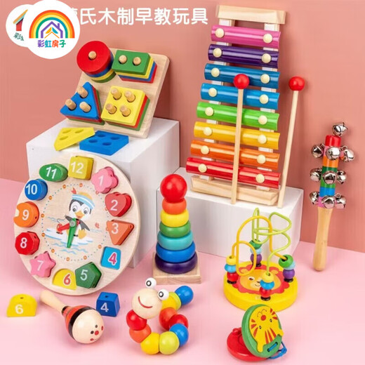 Rainbow House de madera Montessori Autori SIDA ROGLED TOYS INTELECTUALES DE NIÑOS BLOLA DE CONSTRUCCIÓN DE BABLICACIÓN DE BEBIZADO DE 3-6 AÑOS (1 pieza)