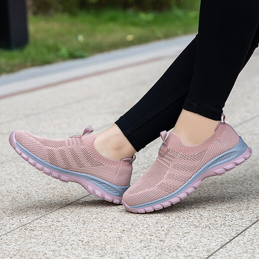 足力健大师老人鞋女士夏季软底防滑妈妈运动鞋轻便舒适一脚蹬中老年爸爸鞋男 9216女款花生红 35