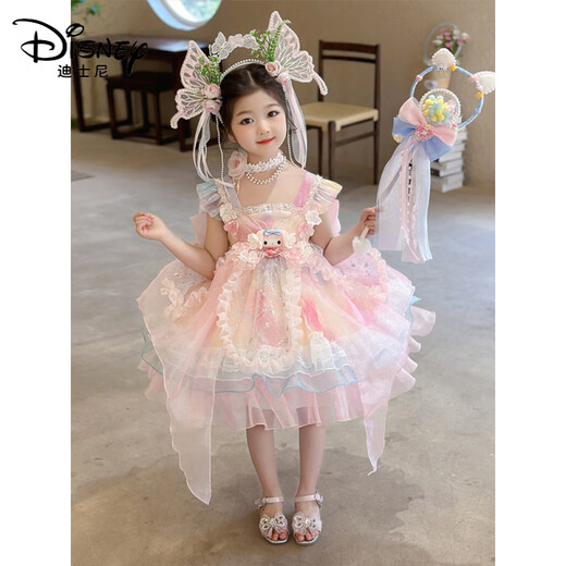 迪士尼（Disney）女童连衣裙夏装吊带礼服儿童生日美乐蒂公主裙女孩夏季洛丽塔裙子 发光头饰+手杖+拖尾+JSGY6628美 120 cm