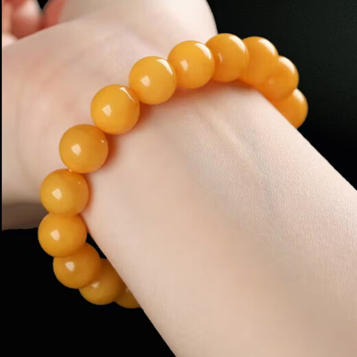 Jiale beeswax bracelet for men and women, chicken oil yellow old beeswax bracelet, Russian material amber, about 14mm, 23.5g, 15 pieces