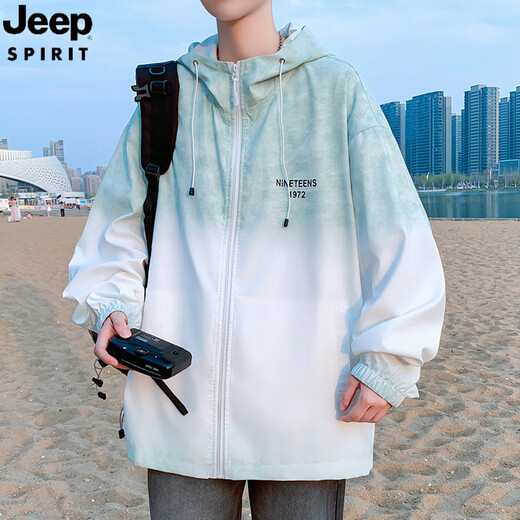 Jeep espíritu jeep alambre de hielo ropa solar chaqueta para hombres delgada 2025 tinte de verano tinte de gradiente tinta tinta salpicante de niños sueltos 6623 verde M