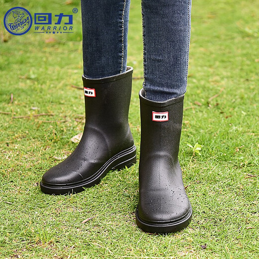 回力雨鞋女款水鞋雨靴时尚款户外胶鞋防水鞋防滑短靴水靴HXL023 黑色 37
