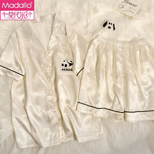 Pajama de seda de hielo de panda modal para mujeres en el verano delgada manga corta 2025 Nuevo cárdigan lindo juego de ropa para el hogar #YX-9227 Polka Dot M [75-95Jin [Jin es igual a 0.5 kg]]]