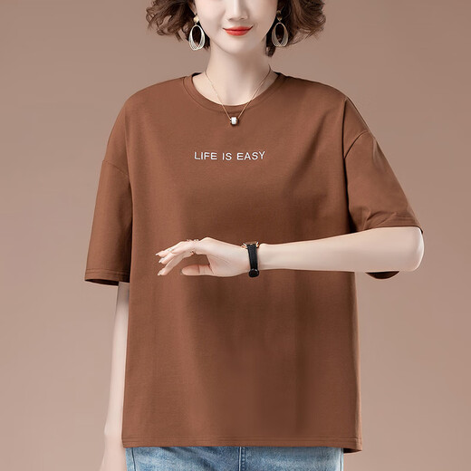 铂朗尼奥女士短袖高档女时尚一点中老年人加肥加大码夏季新款宽松刺绣t恤 9889黑色 3XL145-160斤 均码