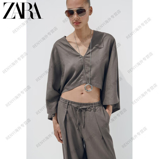 Zara Summer New TF Damen Asymmetrisches Design V -Ausschnitt Weites langes Offizielles offizielles Flaggschiff authentisch dunkelgrau XS -S (165/84)