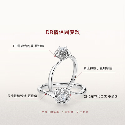 DR Spot Platinum Diamond Ring BELIEVE Snow Kiss Wedding Diamond Ring Confession Anniversary Holiday Gift 70% Users Select Spot Sparkling 6 Points H Color SI1