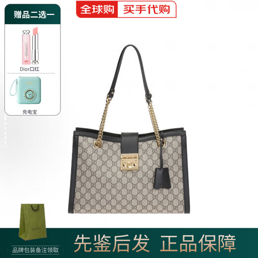 古驰  手提斜挎单肩包 Padlock 帆布拼皮托特包  金属锁头 节日礼 9761乌木色拼白 小号26*10*18