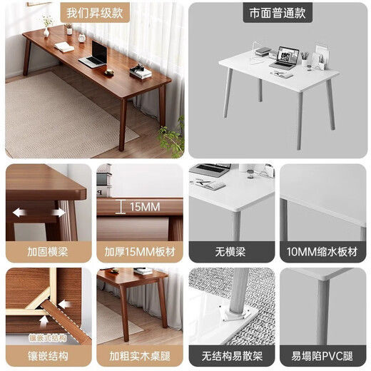 Computer desk bedroom desk student adult home writing and learning desk simple rectangular solid wood leg table dark walnut solid wood leg 180/60/75 solid wood part-table leg-single table