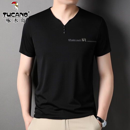 Camiseta de manga corta de seda de mulberry de carpintero de carpintero para hombres en verano con cuello en V traje de papá de mediana edad sudadera con la sudadera de la altura de la manga de los hombres 6998 haqing 2xl 180 sugerencias 155-170Jin [Jin equivale a 0.5 kg]