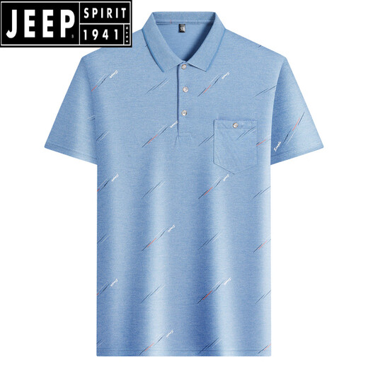 JEEP SPIRIT中年男士翻领短袖t恤爸爸装夏季薄款polo打底衫中老年冰丝半袖男 冰丝-9923 蓝色 真口袋 L 50/170