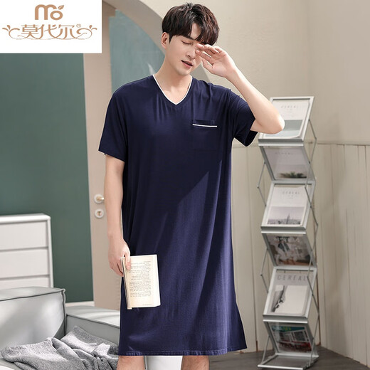 Zhulu summer modal nightgown men's thin style integrated 200 Jin [Jin equals 0.5 kg] can wear men's long style plus fat plus large nightgown men's anus 844 black 3XL suitable for 180-200 Jin [Jin equals 0.5 kg]
