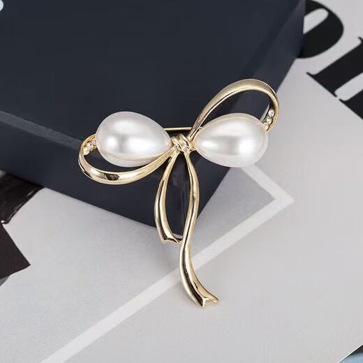 Brooch for women, high-end corsage for women, neckline anti-exposure buckle, cardigan pin, large clothing accessories, non-shoe shine wipes, bow brooch - gold + silver (2 pieces)