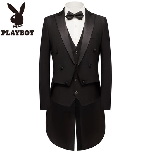 Playboy (PLAYBOY) Men's Tuxedo Slim Suit Suit Stage Performance Chorus Host Groom Wedding Banquet Conductor Suit Black Tuxedo Suit + Pants + Vest Waistband 3XL Weight 170Jin Jin is equal to 0.5 kg or so