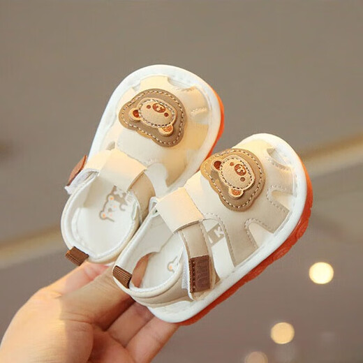 Wenzhi baby shoes 0-1 year old baby sandals baby screaming shoes children's sandals 6-12 months non-slip toe toddler shoes cartoon sandals beige size 20 (inner length 13.5cm)