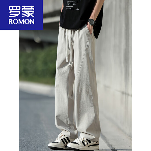 罗蒙（ROMON）夏季冰丝裤男薄款2025新款潮流宽松直筒裤子男透气休闲速干长裤男 K6636黑色 M 约90~110斤可穿