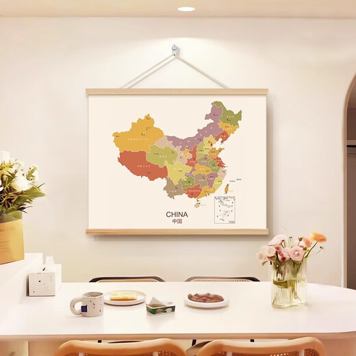 
New China map decoration paintings, living room, rental house scroll paintings, student dormitory bedside mural stickers 16851 80*60+ solid wood scrolls + oil canvas picture lanyard craftsmanship