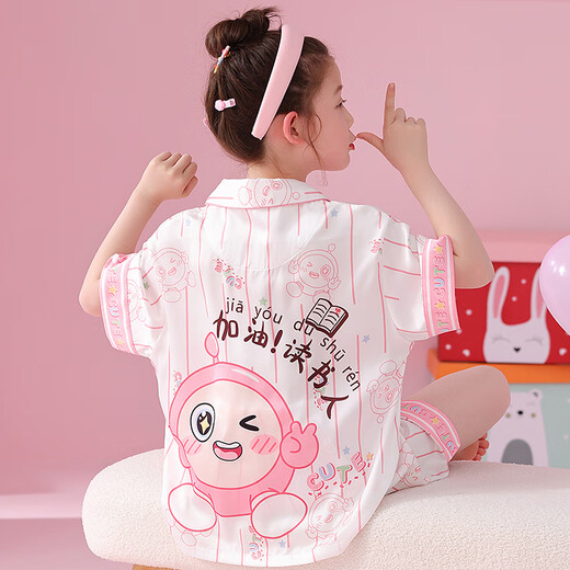 萨肯猫（SAKENMAO）女童睡衣夏季冰雪丝短袖短裤薄款2025新款卡皮巴拉儿童女孩家居服 6624-库洛米【冰雪丝】 170 16码【身高140cm-150cm】