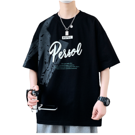 VZVJ short-sleeved men's summer fashion brand letter printing round neck half-sleeved T-shirt American casual men's plus size loose T-shirt D693 white M size 90-110Jin[Jin equals 0.5 kg]