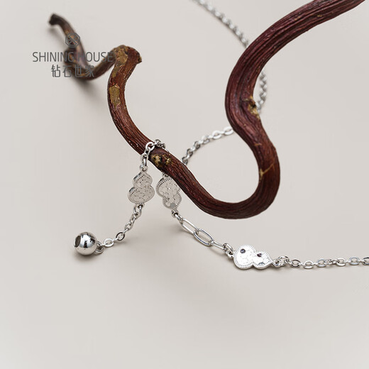 Diamond Family PT950 Platinum Necklace Gourd Platinum Tassel Necklace Fulu Good Luck Holiday Gift for Girlfriend Platinum Necklace Approximately 4.45g